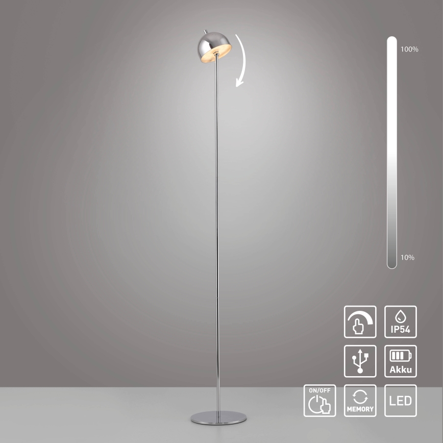 Schöner Wohnen 19245-17 - LED Stmívatelná dotyková nabíjecí venkovní stojací lampa BELLIS LED/2,5W/5V 2600 mAh IP54 lesklý chrom