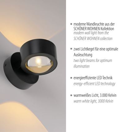 Schöner Wohnen 19331-18 - LED Nástěnné svítidlo CHIA 2xLED/2W/230V černá