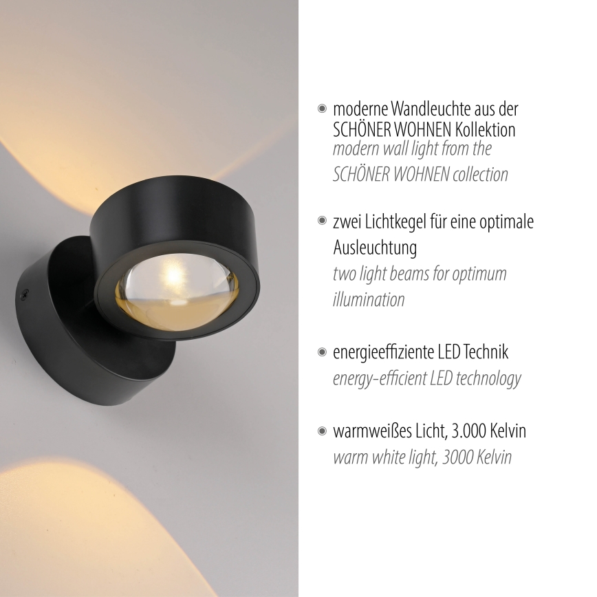 Schöner Wohnen 19331-18 - LED Nástěnné svítidlo CHIA 2xLED/2W/230V černá