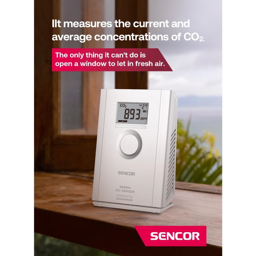 Sencor - Bezdrátový senzor oxidu uhličitého 5V/3xAA 2000 mAh