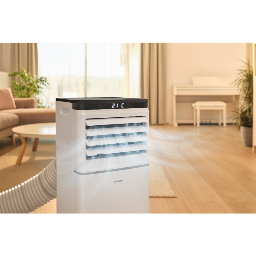 Sencor - Chytrá mobilní klimatizace 3v1 včetně kompletního příslušenství 1020W/230V 10000 BTU Wi-Fi bílá + dálkové ovládání