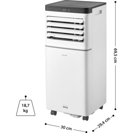 Sencor - Chytrá mobilní klimatizace 3v1 včetně kompletního příslušenství 1020W/230V 10000 BTU Wi-Fi bílá + dálkové ovládání