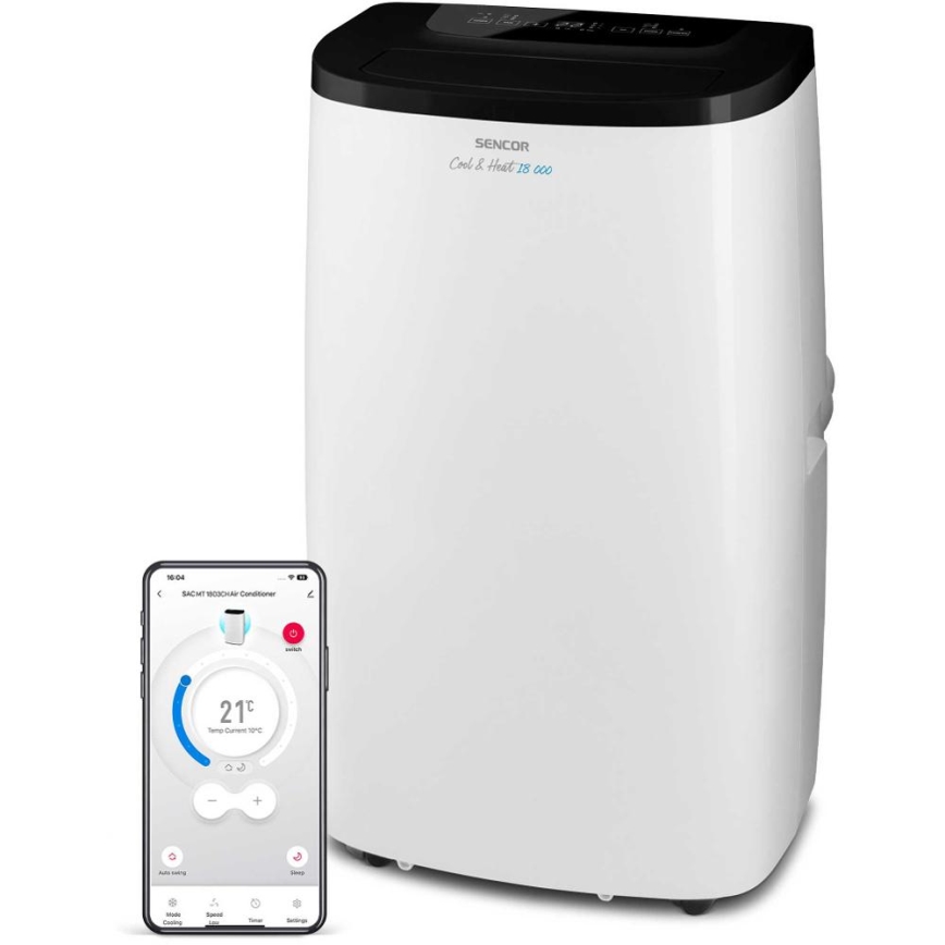 Sencor - Chytrá mobilní klimatizace 4v1 včetně kompletního příslušenství 1750W/230V 18000 BTU Wi-Fi bílá + dálkové ovládání
