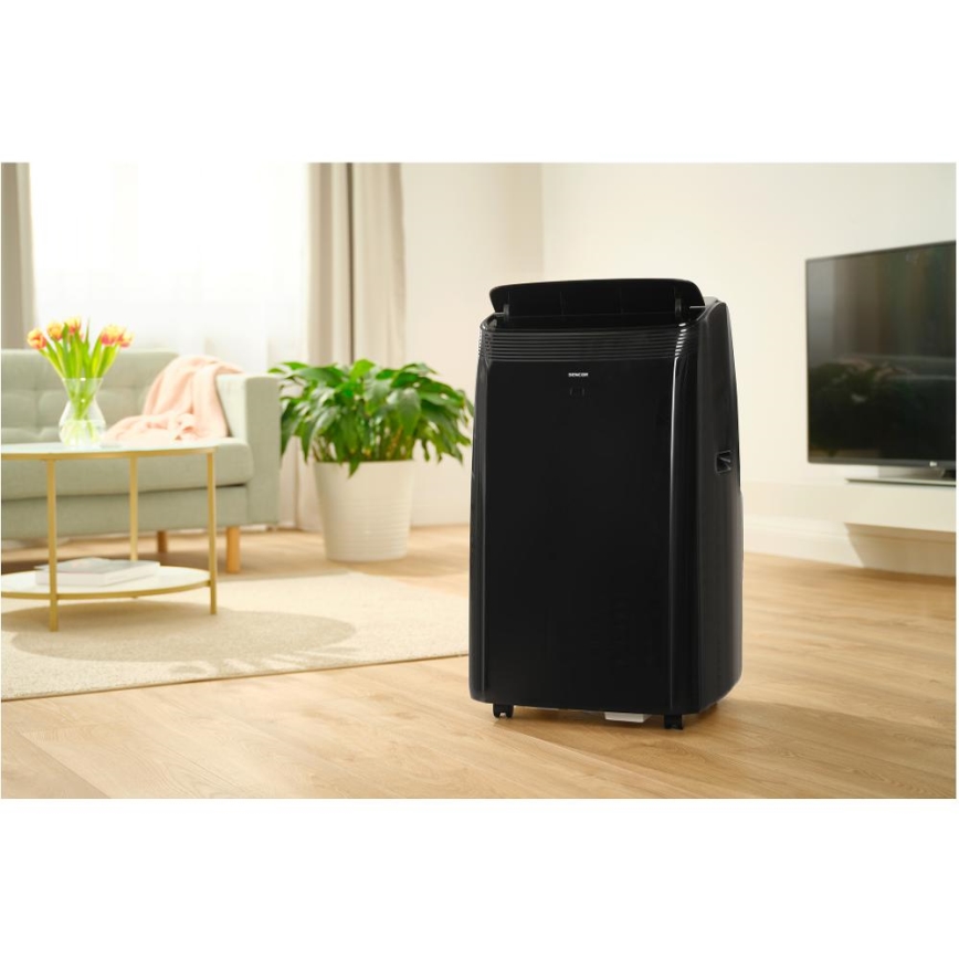 Sencor - Chytrá mobilní klimatizace včetně kompletního příslušenství 900W/230V 9000 BTU Wi-Fi černá + dálkové ovládání
