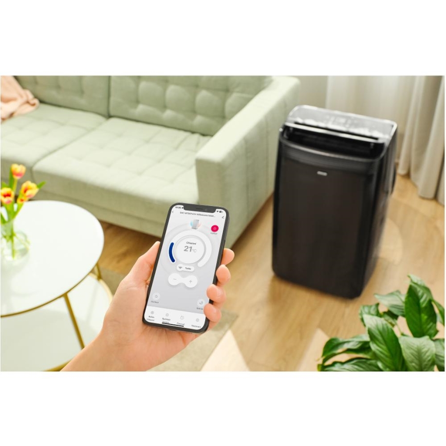 Sencor - Chytrá mobilní klimatizace včetně kompletního příslušenství 900W/230V 9000 BTU Wi-Fi černá + dálkové ovládání