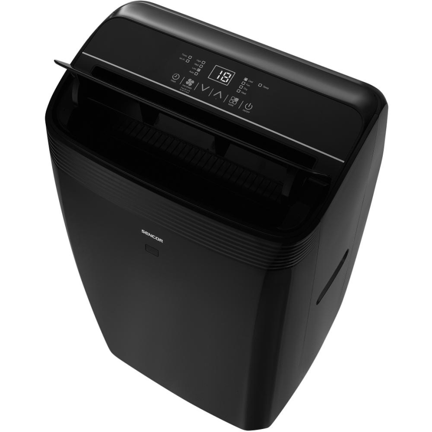 Sencor - Chytrá mobilní klimatizace včetně kompletního příslušenství 900W/230V 9000 BTU Wi-Fi černá + dálkové ovládání