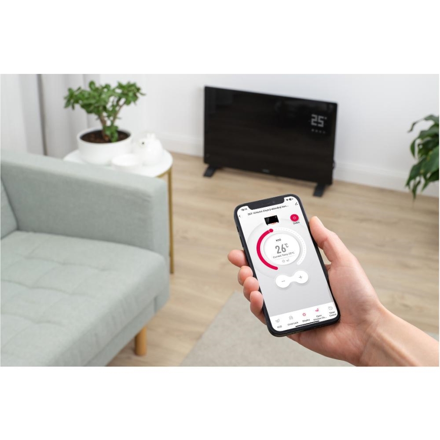 Sencor - Chytrý elektrický přímotop/konvektor 2000W/230V IP24 Wi-Fi černá + dálkové ovládání