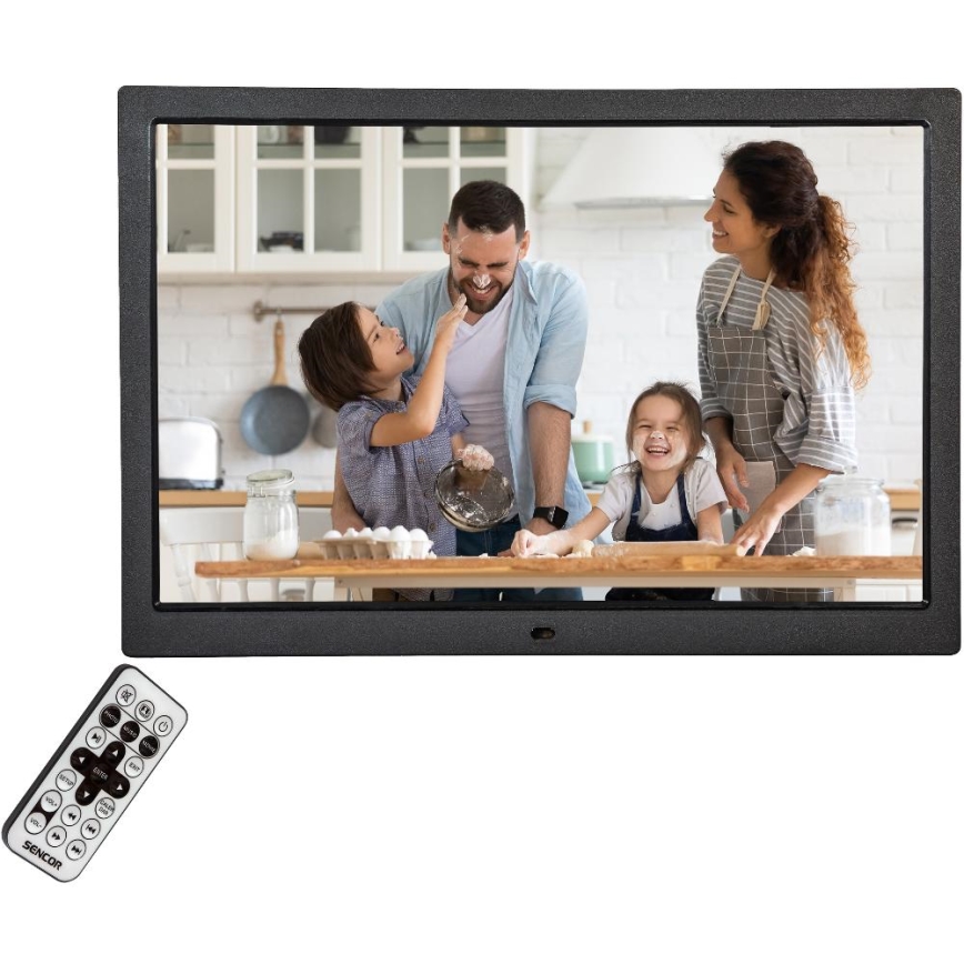 Sencor - Digitální fotorámeček 15,4 s reproduktorem 230V černá + dálkové ovládání