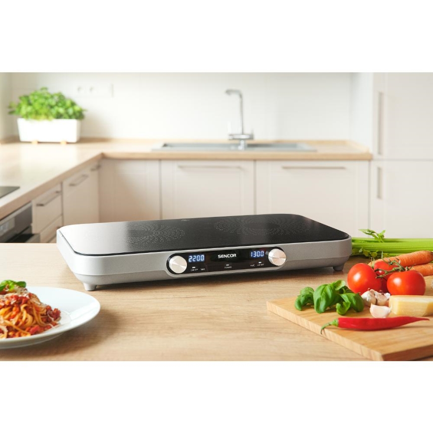 Sencor - Dvouplotýnkový sklokeramický vařič s LCD displejem 3500W/230V