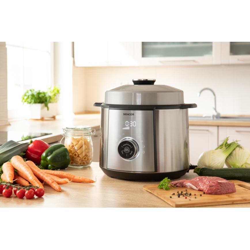 Sencor - Elektrický tlakový hrnec s LCD displejem 1100W/230V 10 funkcí 5,5 l