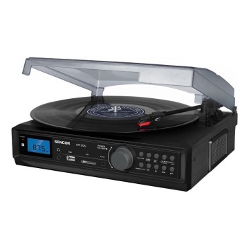 Sencor - Gramofon s USB/SD/FM 8W/230V + dálkové ovládání