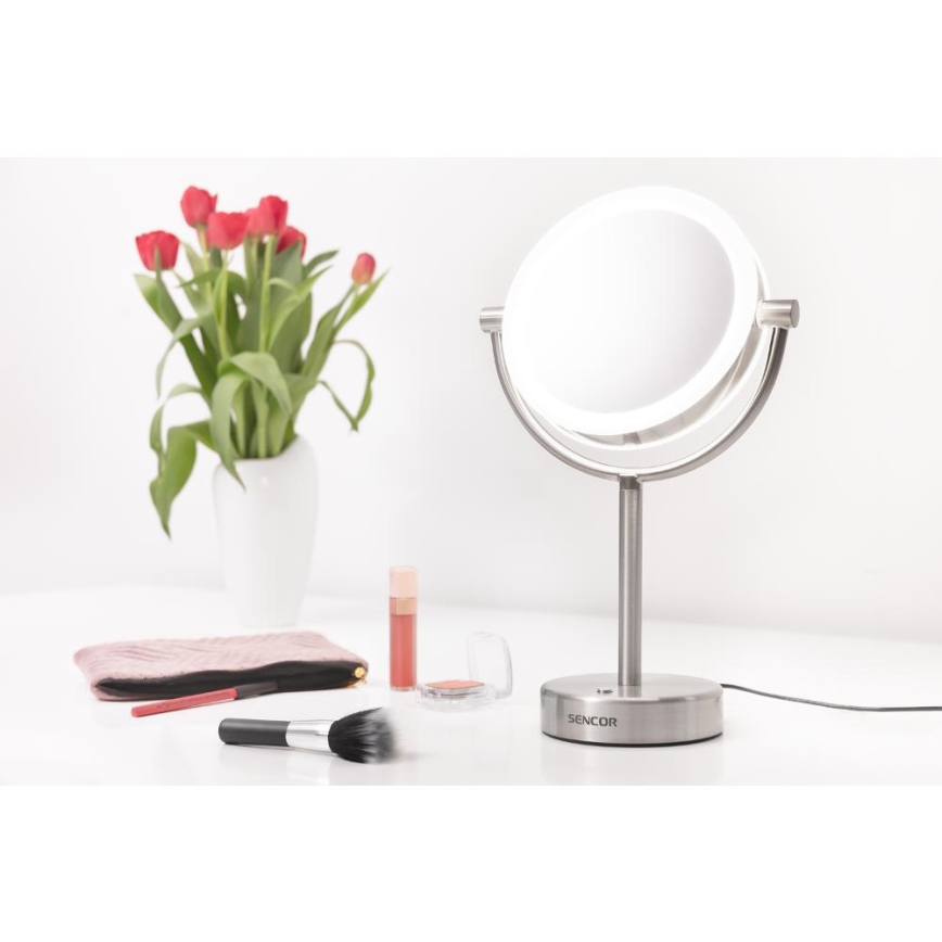 Sencor - Kosmetické zrcátko s LED podsvícením LED/5W/230V nerez
