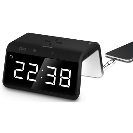 Sencor - LED RGB Budík s bezdrátovým nabíjením 10W/1xCR2032