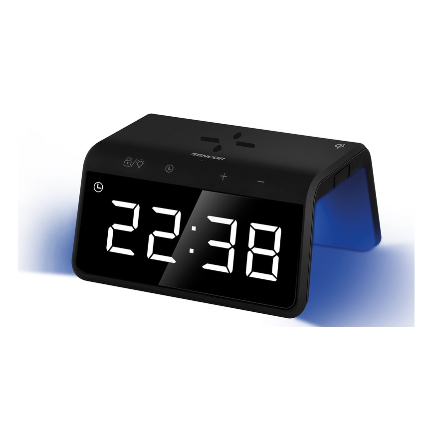 Sencor - LED RGB Budík s bezdrátovým nabíjením 10W/1xCR2032