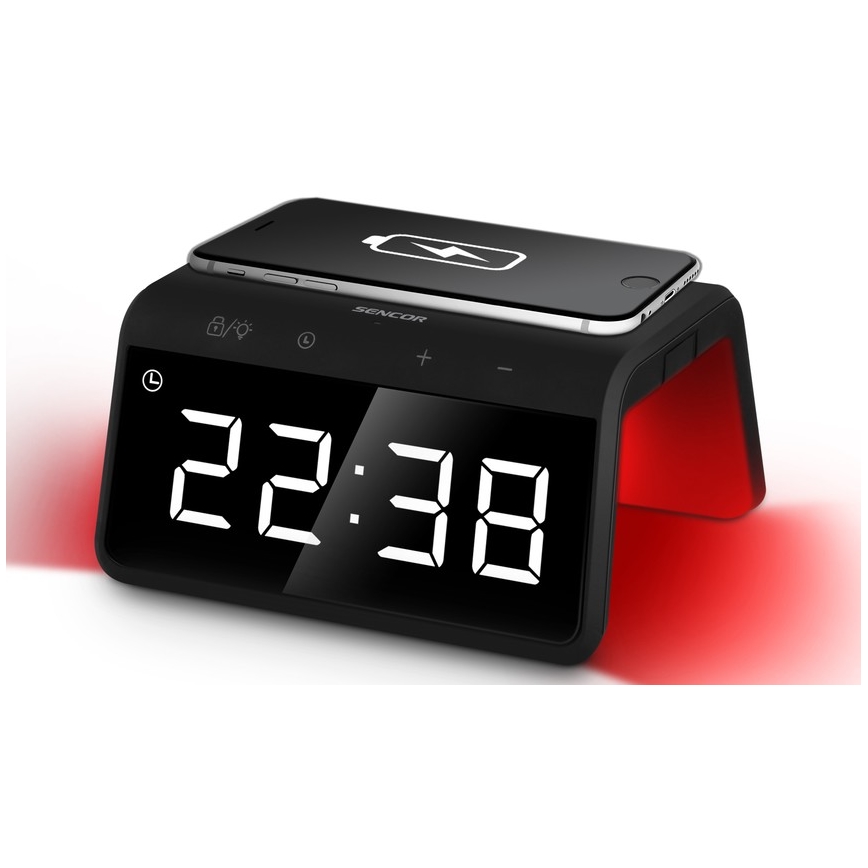 Sencor - LED RGB Budík s bezdrátovým nabíjením 10W/1xCR2032