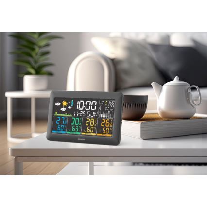 Sencor - Meteostanice s barevným LCD displejem + 3 senzory 3xAA + 6xAA černá