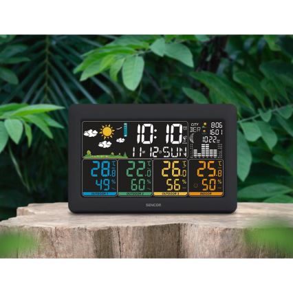 Sencor - Meteostanice s barevným LCD displejem + 3 senzory 3xAA + 6xAA černá