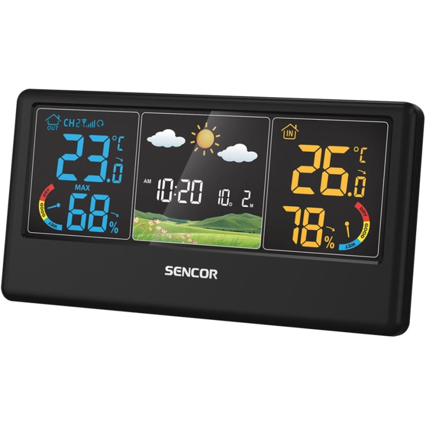 Sencor - Meteostanice s barevným LCD displejem 3xAAA + 2xAA černá