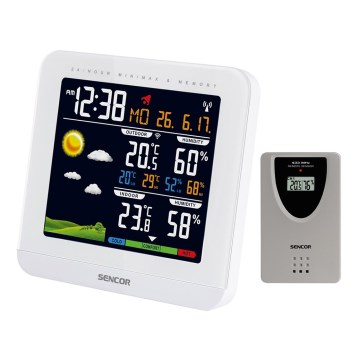 Sencor - Meteostanice s barevným LCD displejem a budíkem 3xAAA + 2xAAA bílá