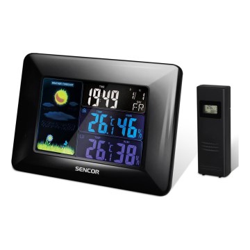 Sencor - Meteostanice s barevným LCD displejem a budíkem 3xAAA černá