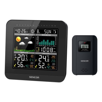 Sencor - Meteostanice s barevným LCD displejem a budíkem 3xAAA černá