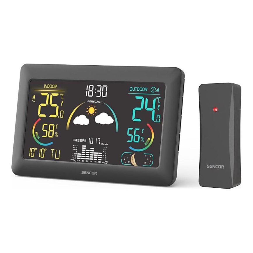 Sencor - Meteostanice s barevným LCD displejem a budíkem 5V 3xAA + 2xAA