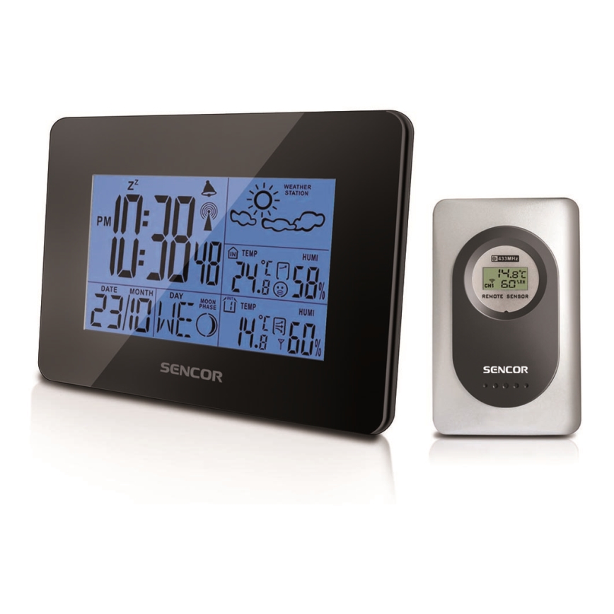 Sencor - Meteostanice s LCD displejem a budíkem 3xAA + 2xAAA černá