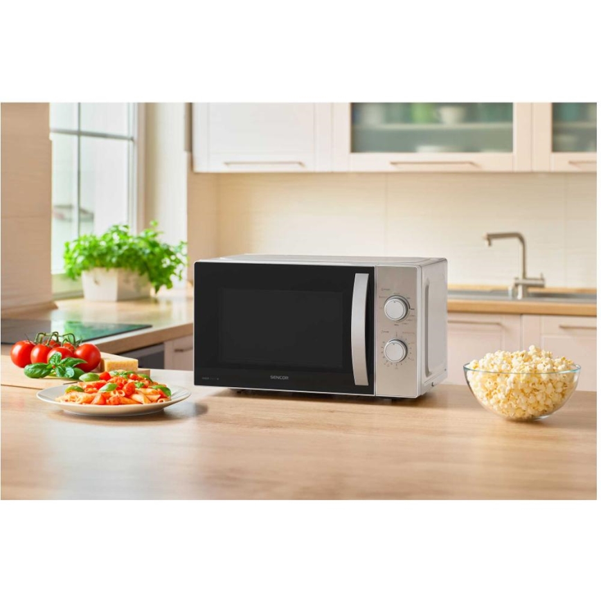 Sencor - Mikrovlnná trouba s funkcí grilu 700W/1000W/230V 20 l matný chrom