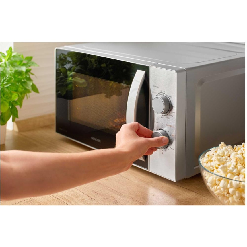 Sencor - Mikrovlnná trouba s funkcí grilu 700W/1000W/230V 20 l matný chrom