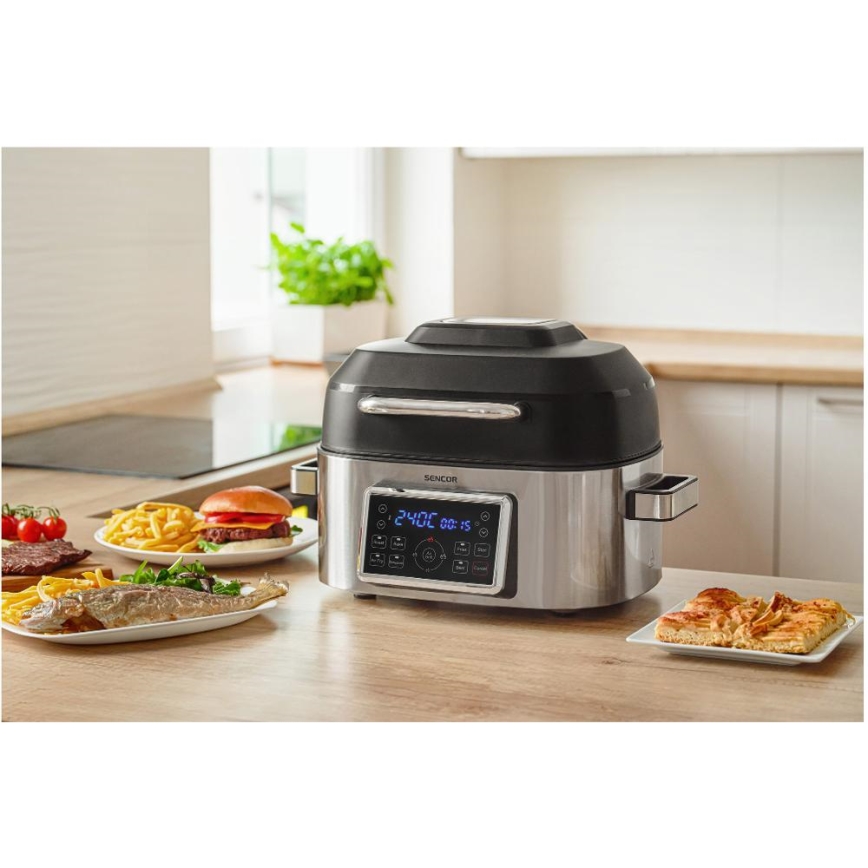 Sencor - Multifunkční horkovzdušná fritéza a gril 1660W/230V 6 l matný chrom/černá