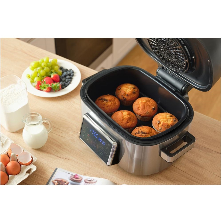 Sencor - Multifunkční horkovzdušná fritéza a gril 1660W/230V 6 l matný chrom/černá