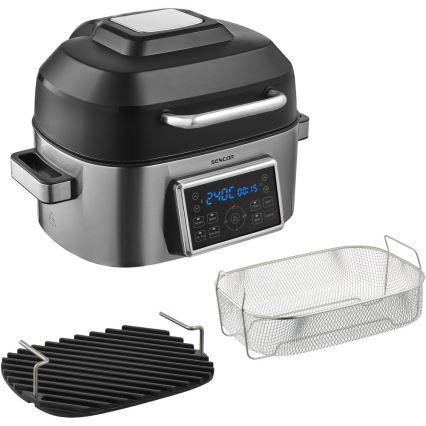 Sencor - Multifunkční horkovzdušná fritéza a gril 1660W/230V 6 l matný chrom/černá