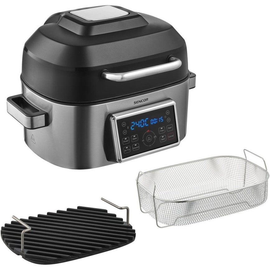 Sencor - Multifunkční horkovzdušná fritéza a gril 1660W/230V 6 l matný chrom/černá
