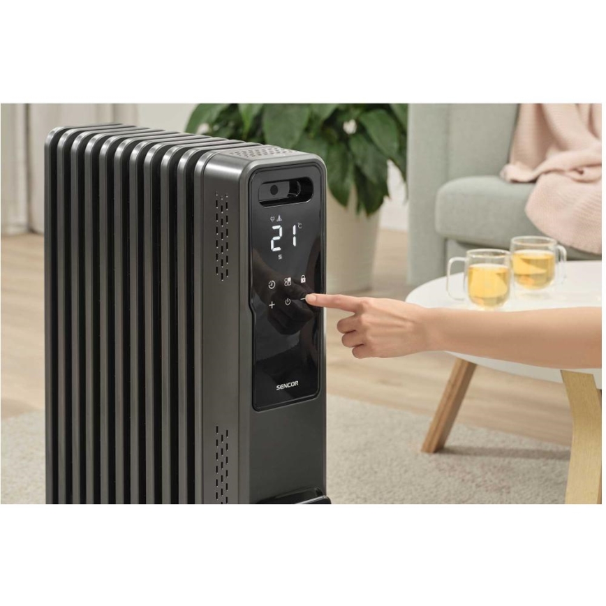 Sencor - Olejový ohřívač s 11 žebry 1000/1200/2400W/230V Wi-Fi černá