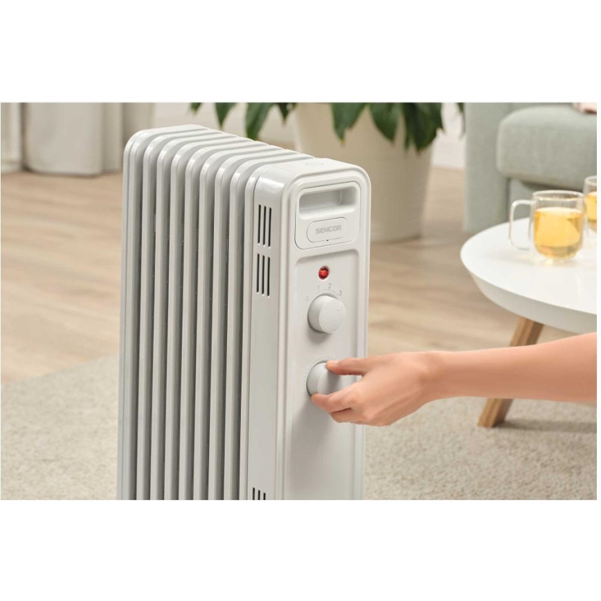 Sencor - Olejový ohřívač s 9 žebry 800/1200/2000W/230V bílá