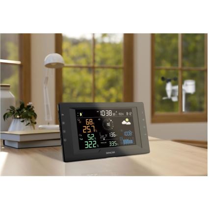 Sencor - Profesionální meteostanice s barevným LCD displejem a budíkem 5V/1xCR2032 + 3xAA
