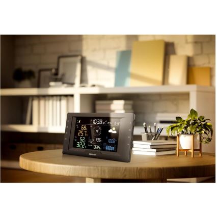 Sencor - Profesionální meteostanice s barevným LCD displejem a budíkem 5V/1xCR2032 + 3xAA