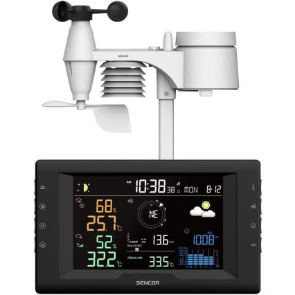 Sencor - Profesionální meteostanice s barevným LCD displejem a budíkem 5V/1xCR2032 + 3xAA