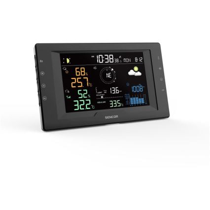 Sencor - Profesionální meteostanice s barevným LCD displejem a budíkem 5V/1xCR2032 + 3xAA