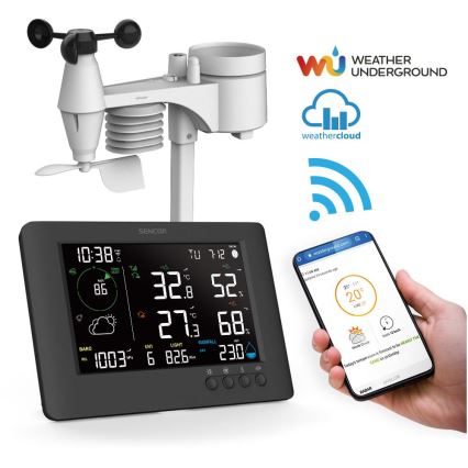 Sencor - Profesionální meteostanice s barevným LCD displejem a budíkem 5V/1xCR2032 + 3xAA Wi-Fi
