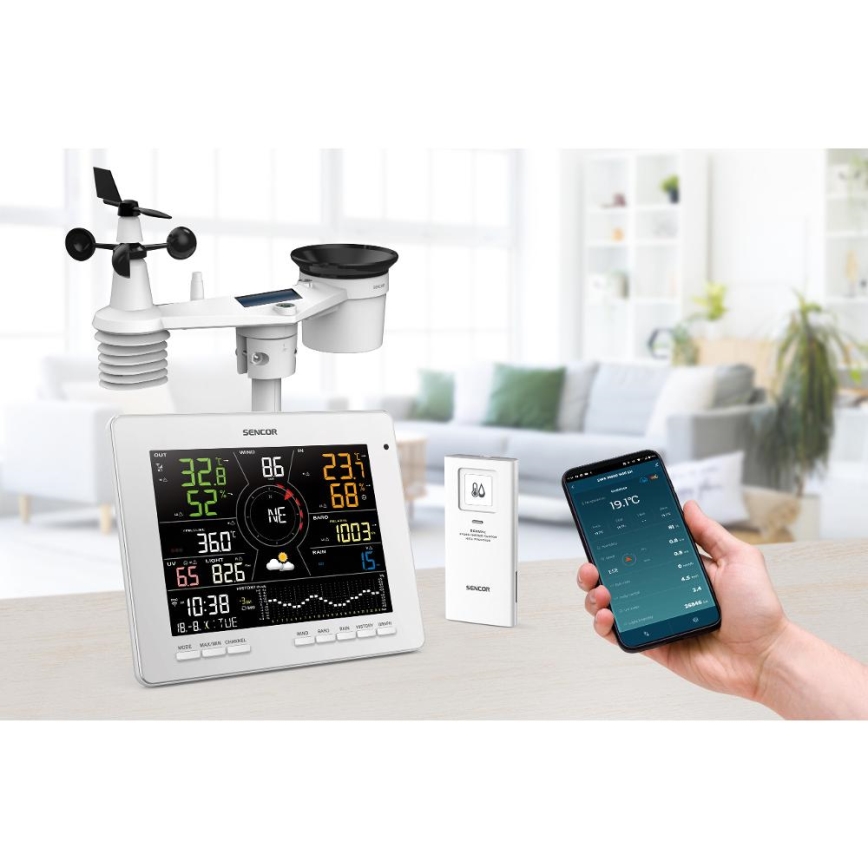 Sencor - Profesionální meteostanice s barevným LCD displejem 5V 1xCR2032 + 3xAA + 2xAA Wi-Fi Tuya