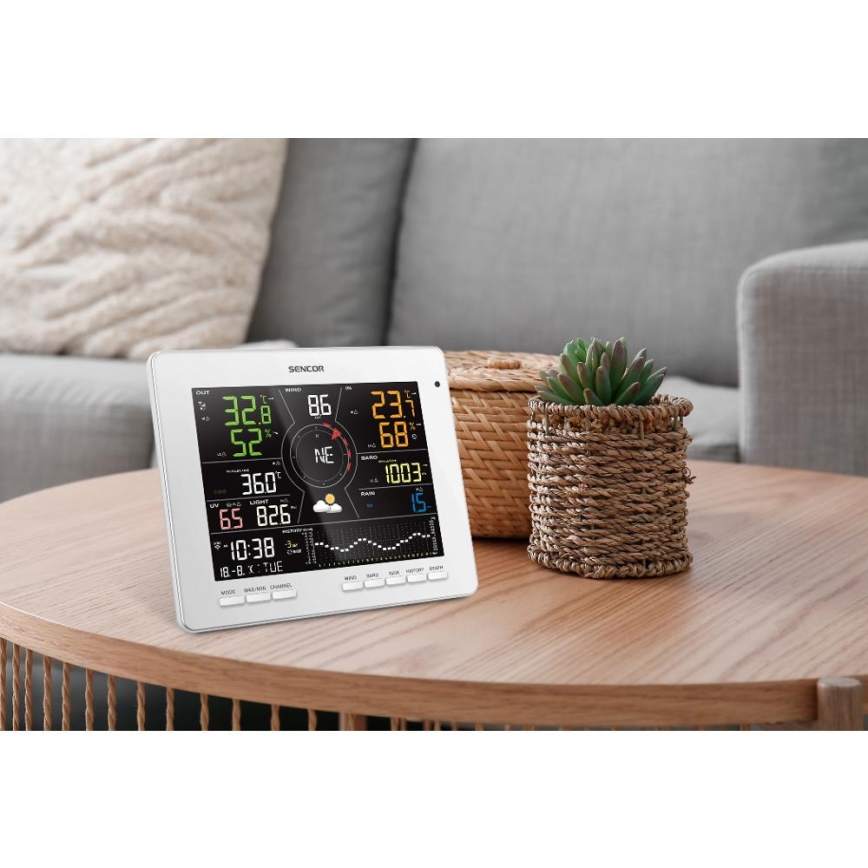Sencor - Profesionální meteostanice s barevným LCD displejem 5V 1xCR2032 + 3xAA + 2xAA Wi-Fi Tuya