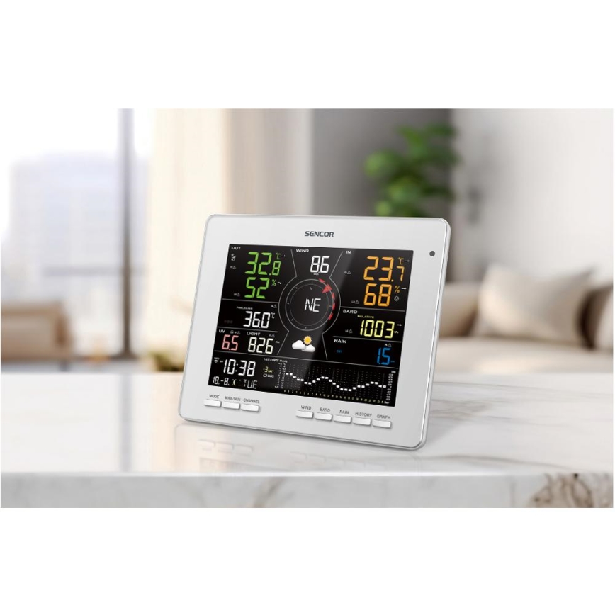Sencor - Profesionální meteostanice s barevným LCD displejem 5V 1xCR2032 + 3xAA + 2xAA Wi-Fi Tuya