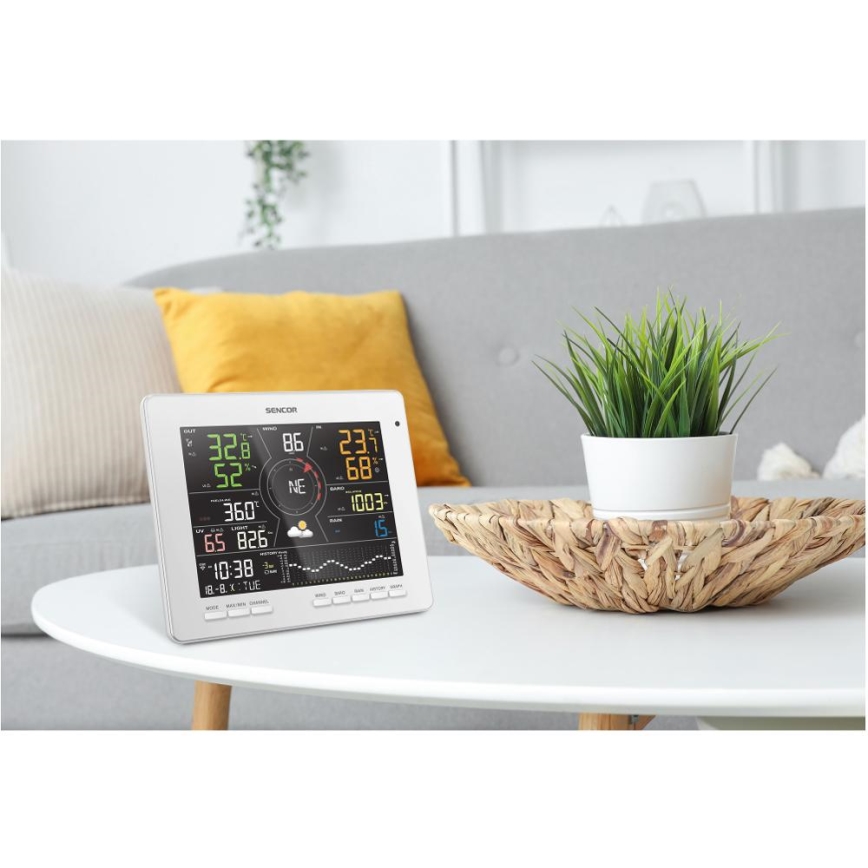 Sencor - Profesionální meteostanice s barevným LCD displejem 5V 1xCR2032 + 3xAA + 2xAA Wi-Fi Tuya