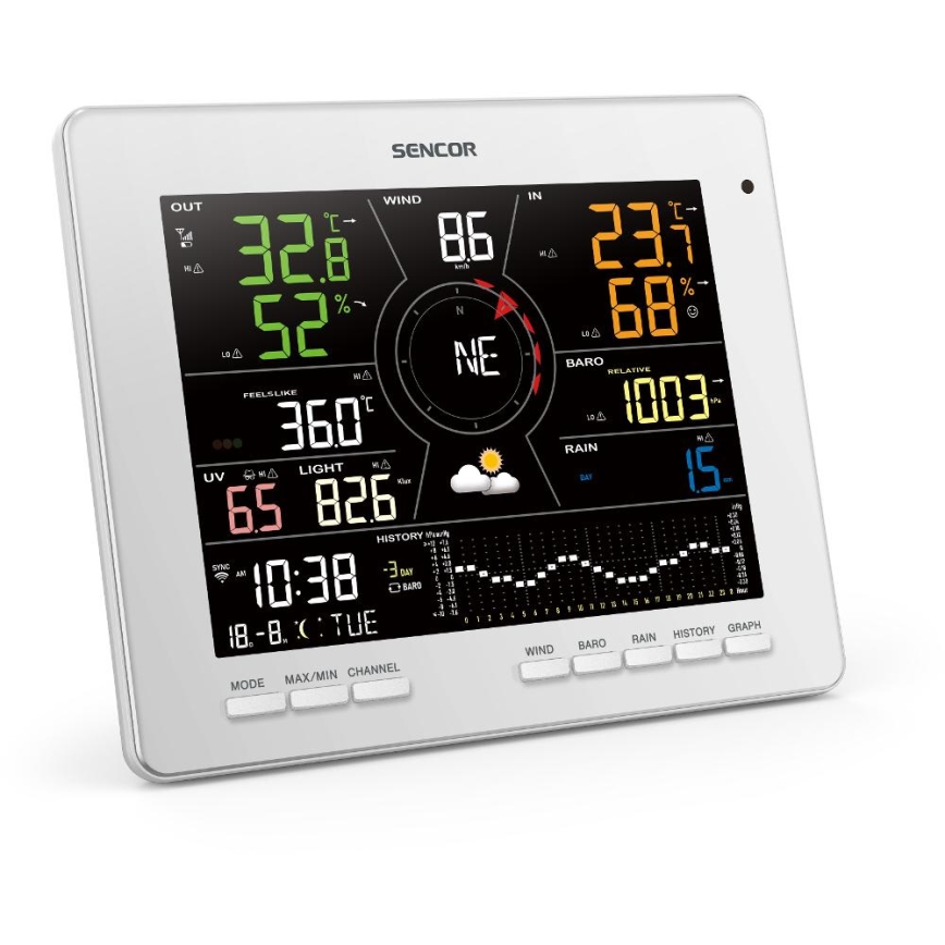 Sencor - Profesionální meteostanice s barevným LCD displejem 5V 1xCR2032 + 3xAA + 2xAA Wi-Fi Tuya
