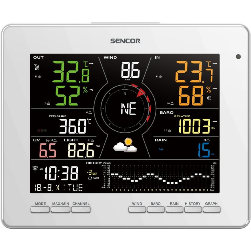Sencor - Profesionální meteostanice s barevným LCD displejem 5V 1xCR2032 + 3xAA + 2xAA Wi-Fi Tuya