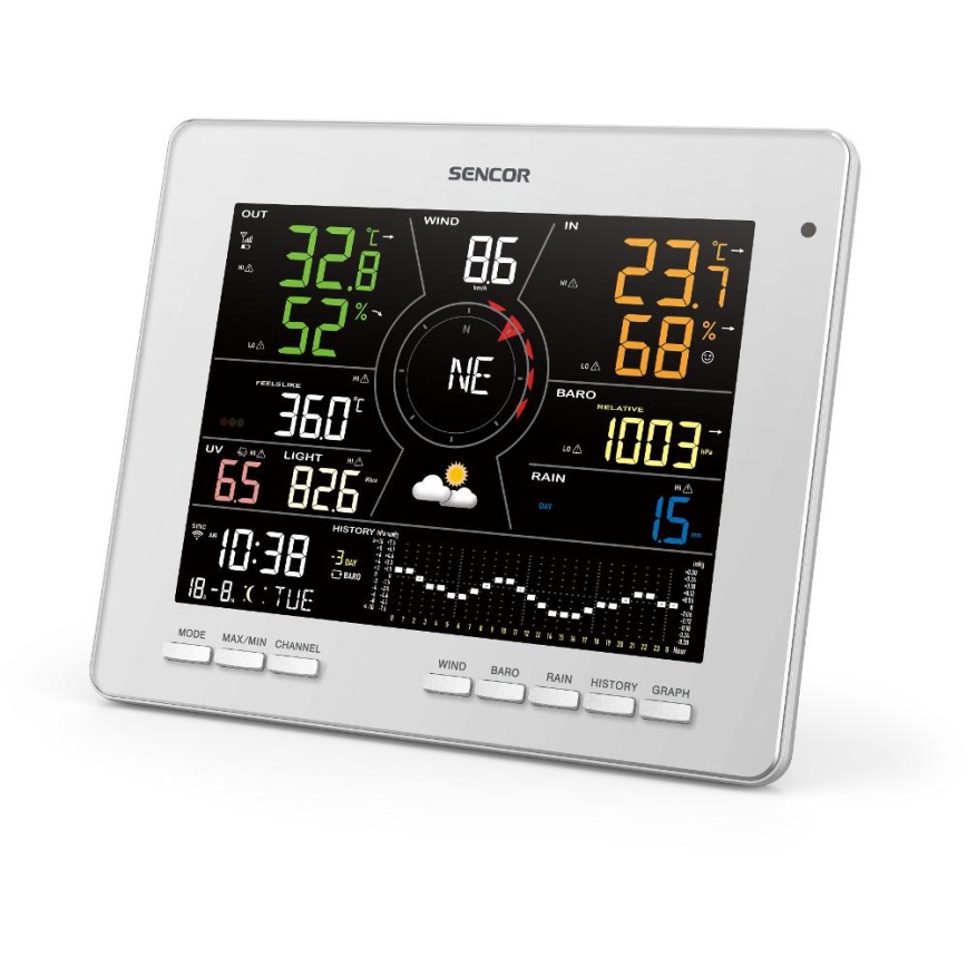 Sencor - Profesionální meteostanice s barevným LCD displejem 5V 1xCR2032 + 3xAA + 2xAA Wi-Fi Tuya