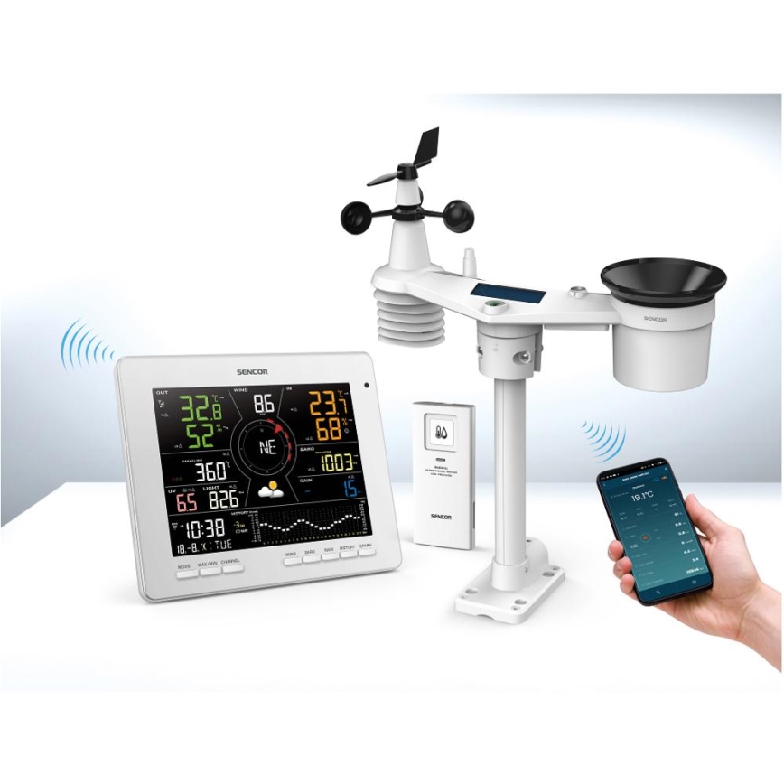 Sencor - Profesionální meteostanice s barevným LCD displejem 5V 1xCR2032 + 3xAA + 2xAA Wi-Fi Tuya