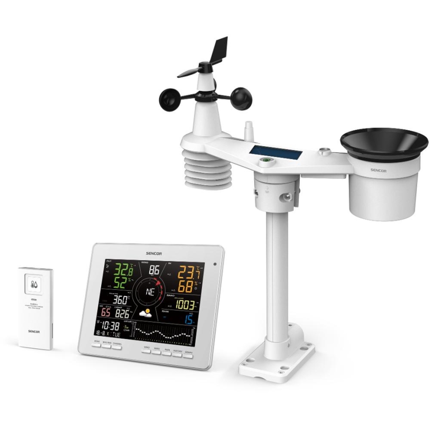 Sencor - Profesionální meteostanice s barevným LCD displejem 5V 1xCR2032 + 3xAA + 2xAA Wi-Fi Tuya