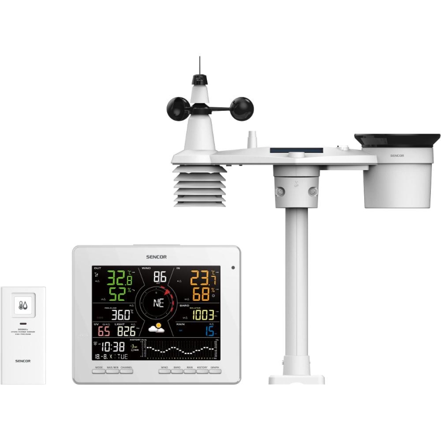 Sencor - Profesionální meteostanice s barevným LCD displejem 5V 1xCR2032 + 3xAA + 2xAA Wi-Fi Tuya